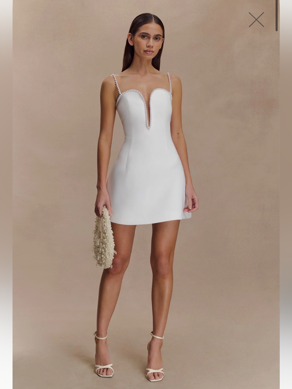 Kingsley Beaded Neckline Mini Dress - Ivory